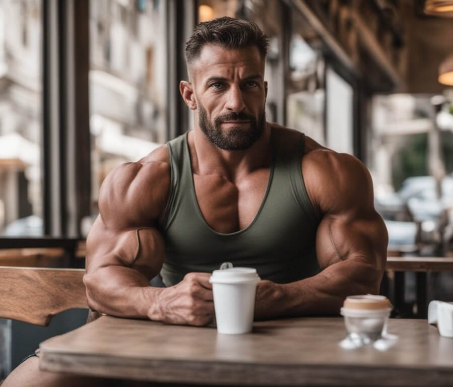 Bodybuilder Having Coffee